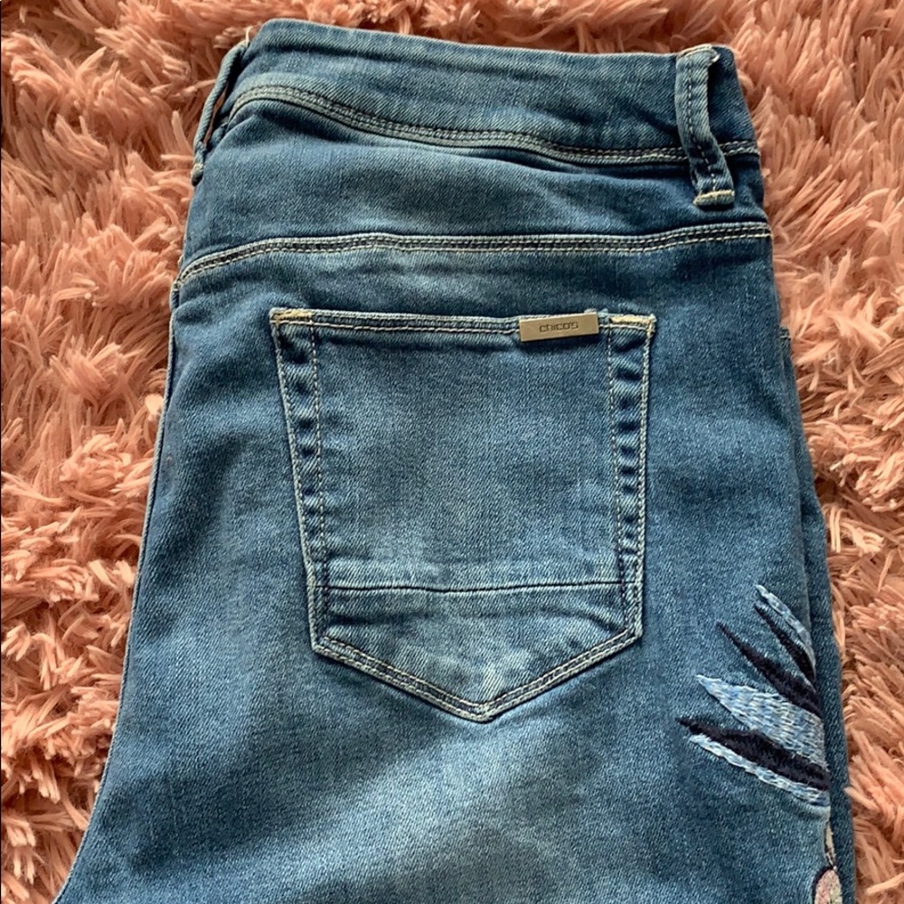 Chico’s Slimming Embroidered Jean Capris